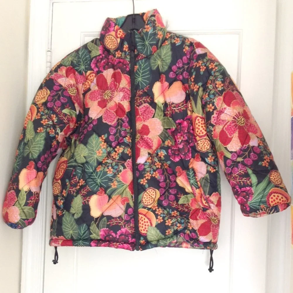 FARM Rio Mixed Scarves Reversible Puffer Jacket Patchwork Dopamine - Picture 9 of 14
